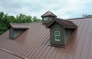 a home in austin texas with a brown metal roof