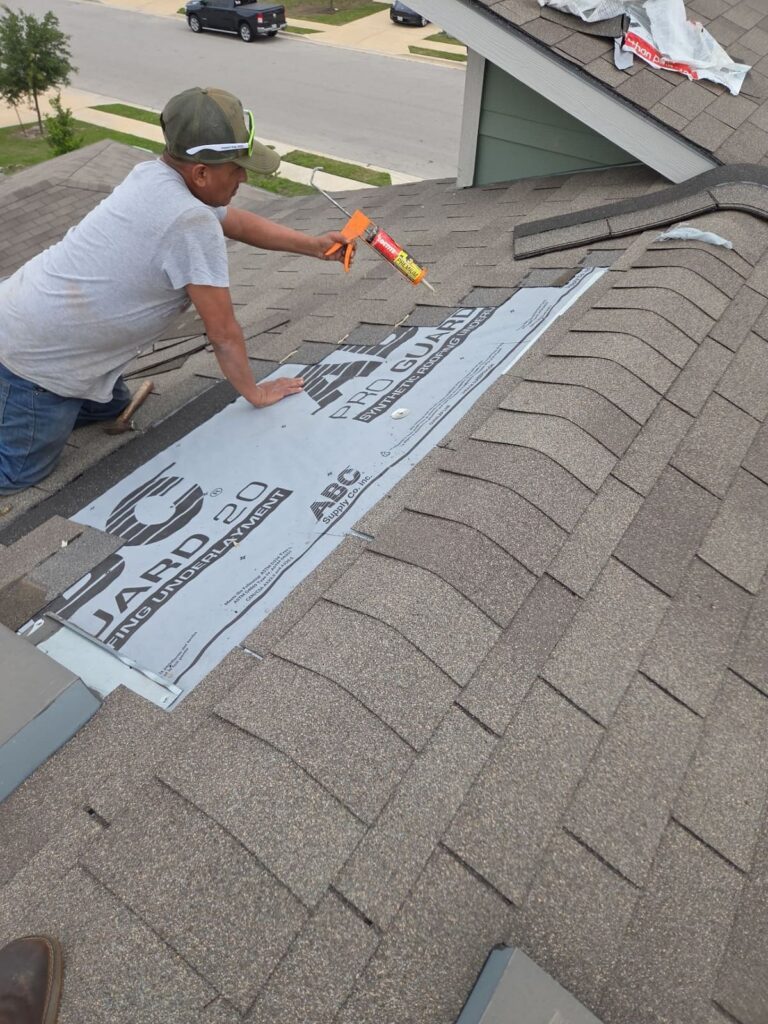 Repairing lifted and peeling 3-tab shingle tabs after wind storm damage on Austin Texas home