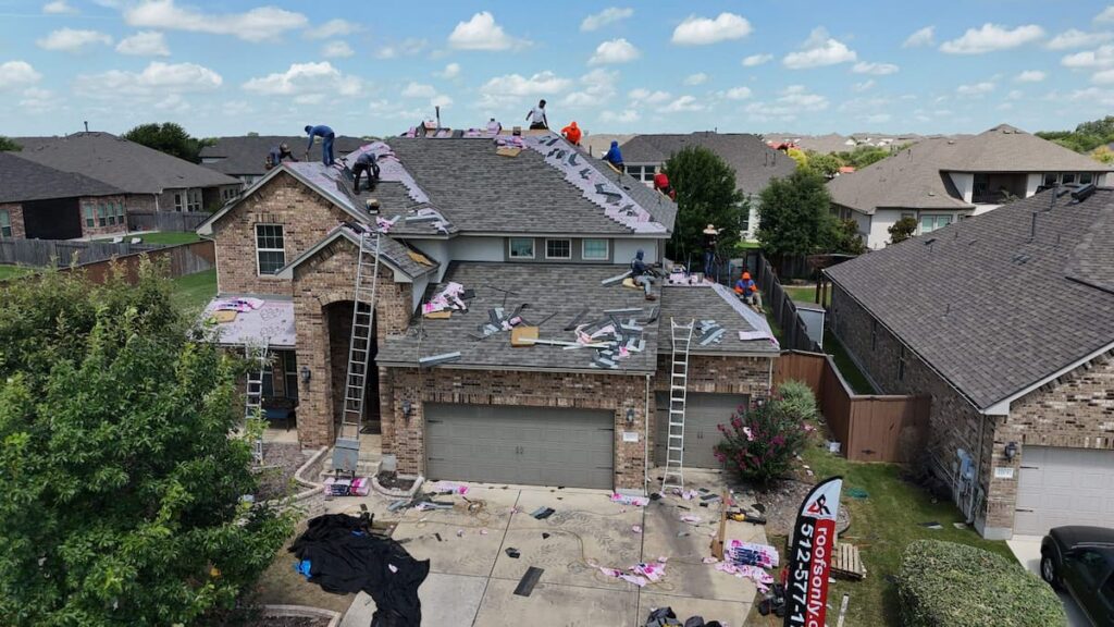 Class 4 impact resistant shingle roof being installed by RoofsOnly.com in New Braunfels Texas