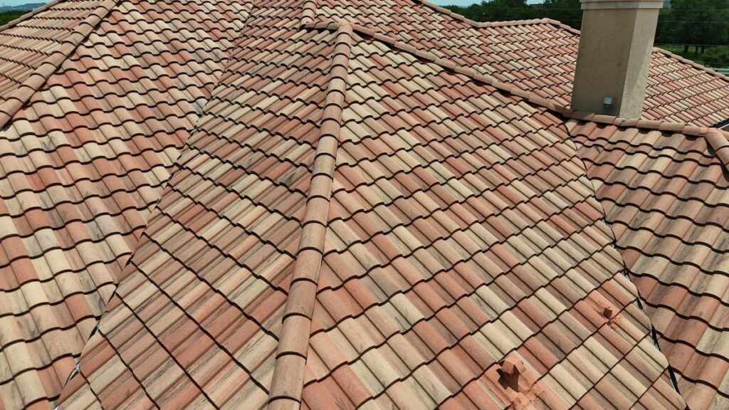 Clay tile roof on a home in Austin Texas demonstrating natural ventilation and heat reflectance properties