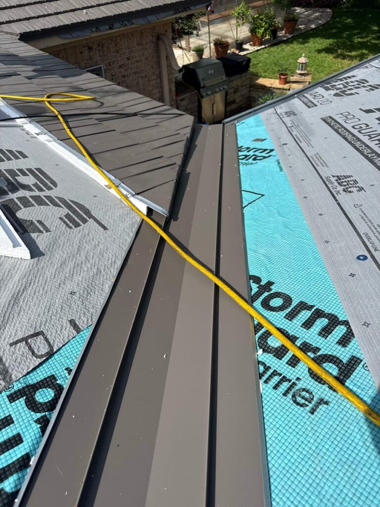 Stone-coated steel roof installation on a residential home in Austin Texas by RoofsOnly.com