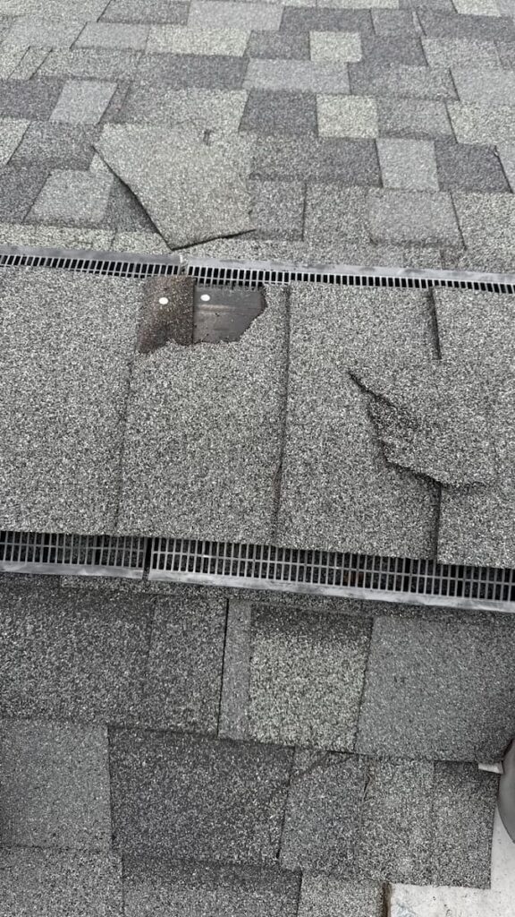 Roof entry point created by raccoons on an Austin Texas home before repair by RoofsOnly.com