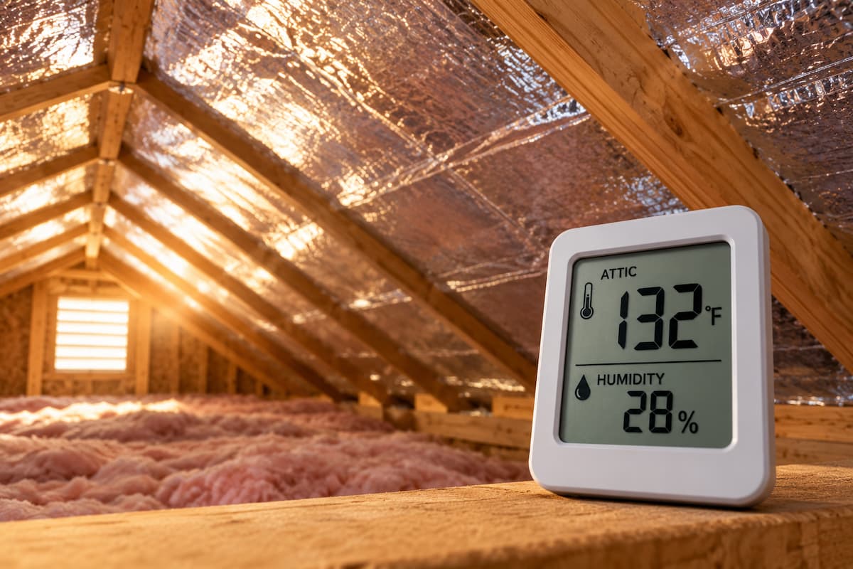 Attic thermometer reading high temperature during Texas summer heat